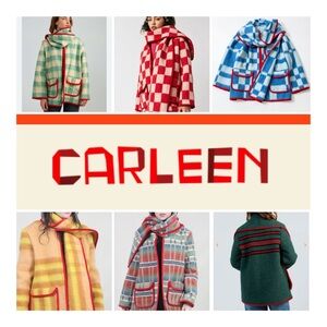 Carleen × Free People One-of-a-Kind
Plaid Wool Scarf Jacket TAN, BLUE & RED